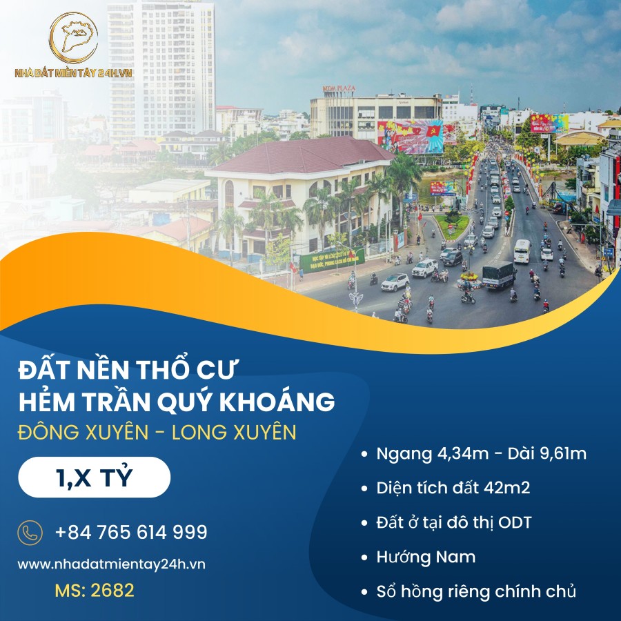 🌟 BÁN NỀN HẺM ĐƯỜNG TRẦN QUÝ KHOÁNG – ĐỊA THẾ ĐẸP, CƠ HỘI ĐẦU TƯ VÀNG! (MS: 2682) 🌟